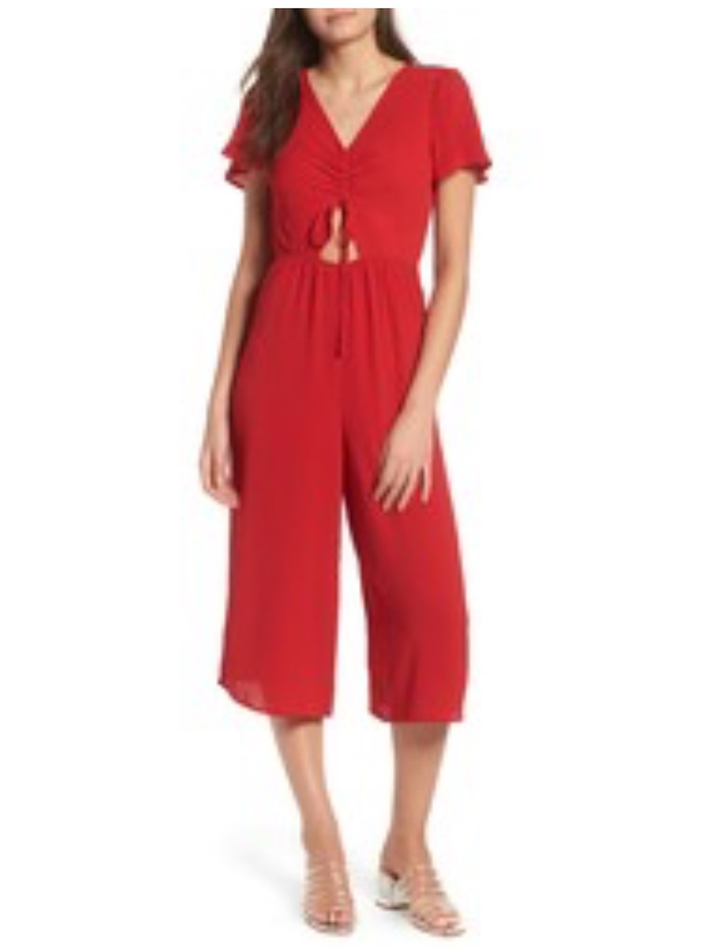 Leith Red Short-Sleeve Cutout Cropped Jumpsuit